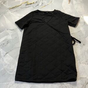 Asos Dress Women Size 12 Tall Black Quilted Sleeve Casual Mini Wrap Short Sleeve